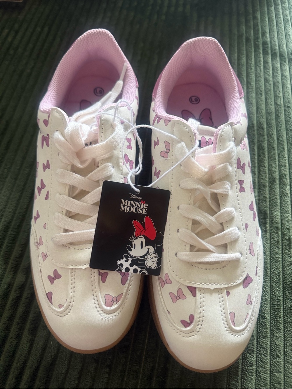 Disney Minnie Mouse White Sneakers with Light Pink Bow Accents